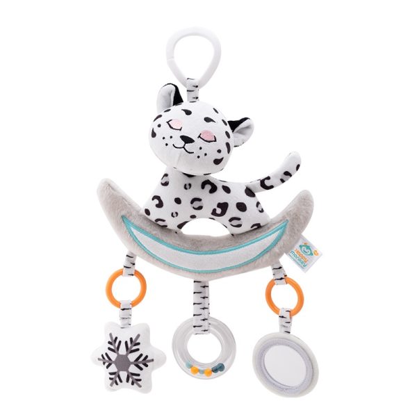 Plush Leopard Baby Crib Hanging Toy with Rattles, Teether and Music Box