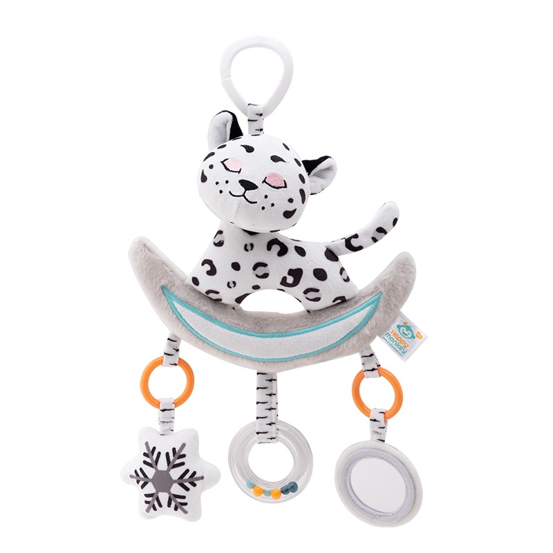 Plush Leopard Baby Crib Hanging Toy with Rattles, Teether and Music Box