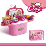 Kids pretend play kitchen bucket bag cooking set with play food