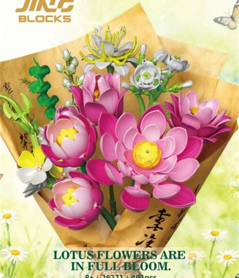 JING BLOCKS 26271 Lotus Blooming DIY Building Block Bouquet