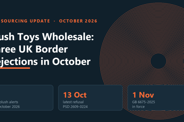 Plush toys wholesale compliance summary: three UK border rejections in October 2026, PSD 2609-0224 on 13 October, GB 6675-2025 in force 1 November 2026