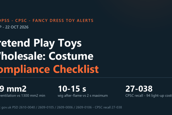 Pretend play toys wholesale: EN 71-1 and EN 71-2 compliance checklist after the October 2026 UK and US fancy dress costume alerts