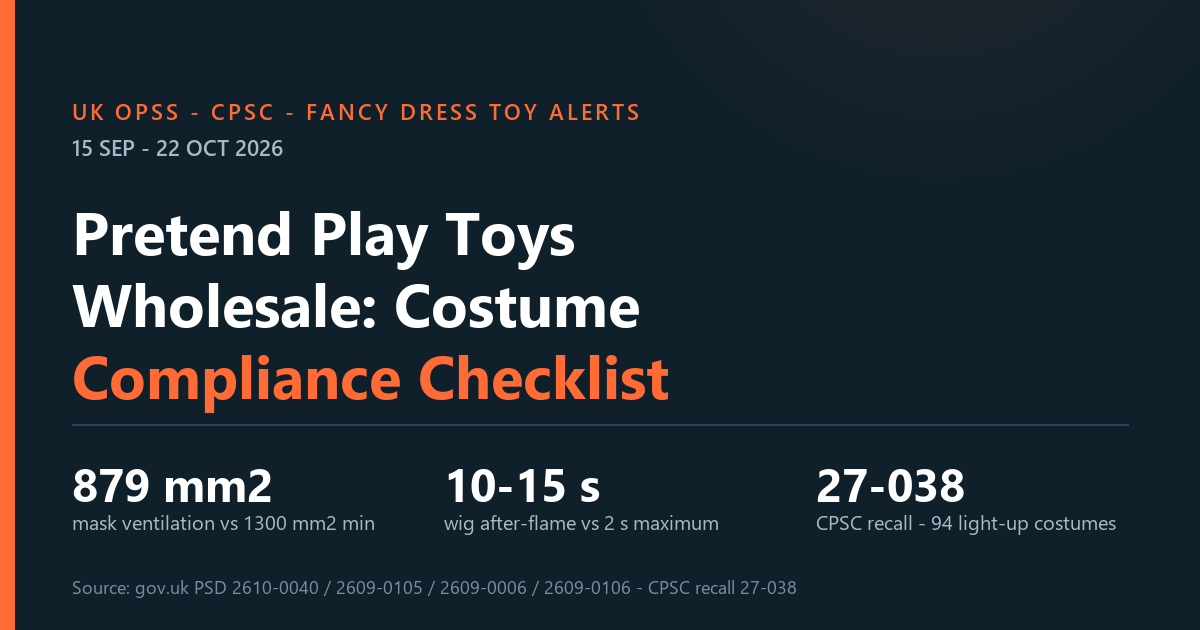 Pretend play toys wholesale: EN 71-1 and EN 71-2 compliance checklist after the October 2026 UK and US fancy dress costume alerts